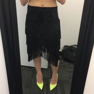 Fringe suede asymmetrical skirt